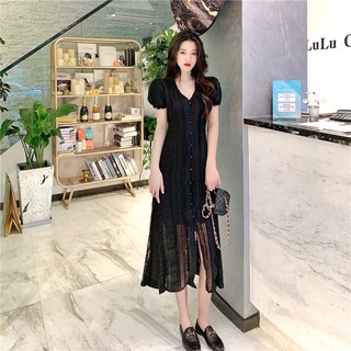 Đầm ren dài cổ V nữ tính (có hình thật)