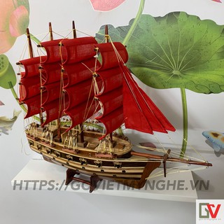 Mô Hình Thuyền Gỗ Chiến Cổ Jylland- Loại 2 - Buồm Đỏ - Thân 40cm