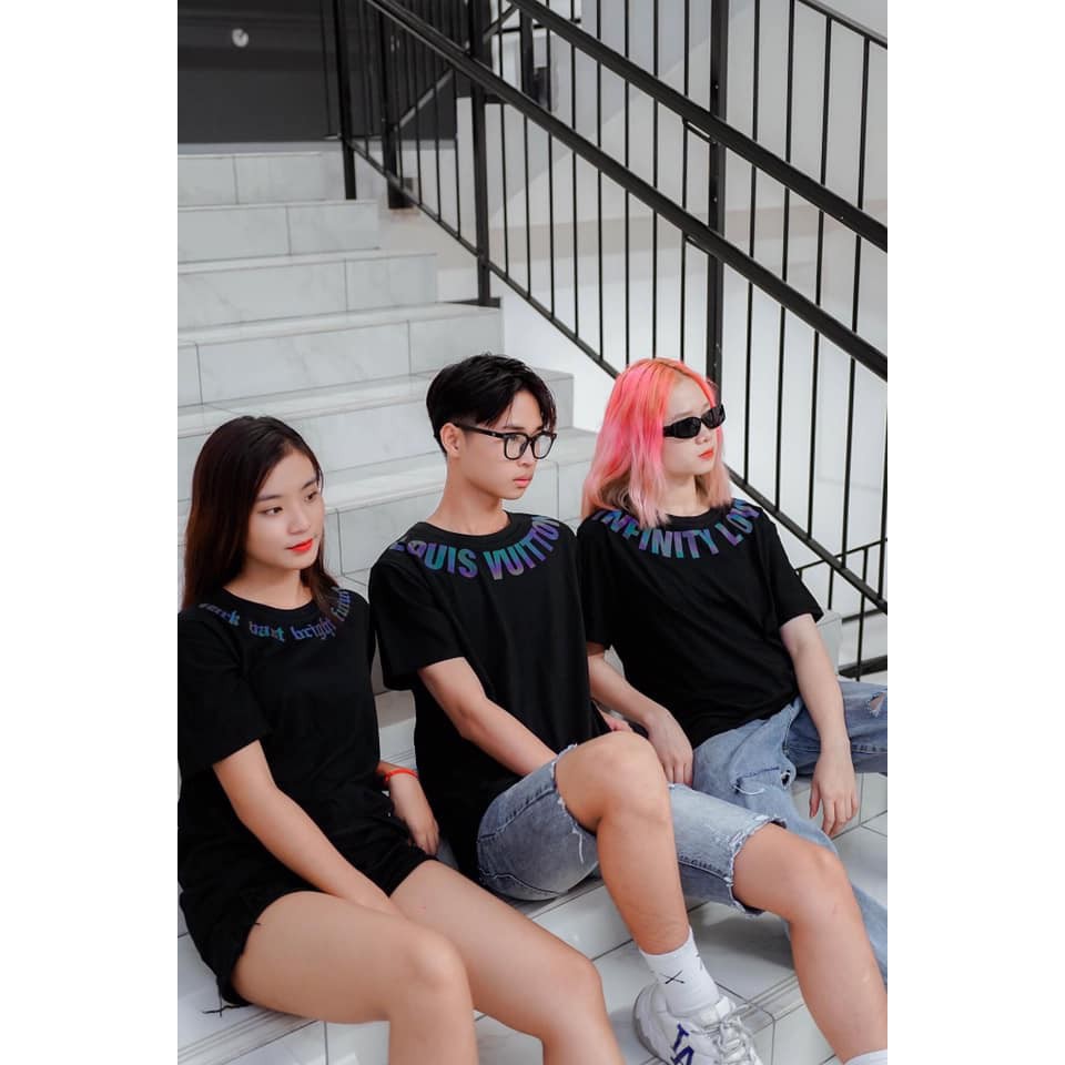 RẺ VÔ ĐỊCH- Áo thun tay lỡ Unisex Chữ Luôn Vui Tươi Phản Quang nam nữ Hai Màu Trắng Đen Siêu Chất