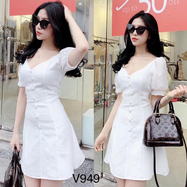 Váy cúc bọc cổ V có size