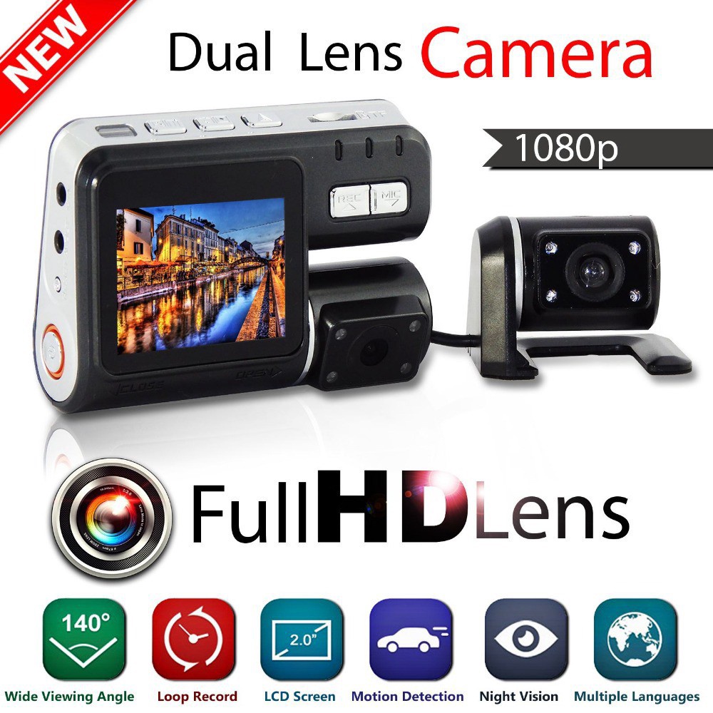 Camera Hành Trình Dvr I1000 Full Hd 1080p 2 Ống Kính Kép Có Tầm Nhìn Ban Đêm