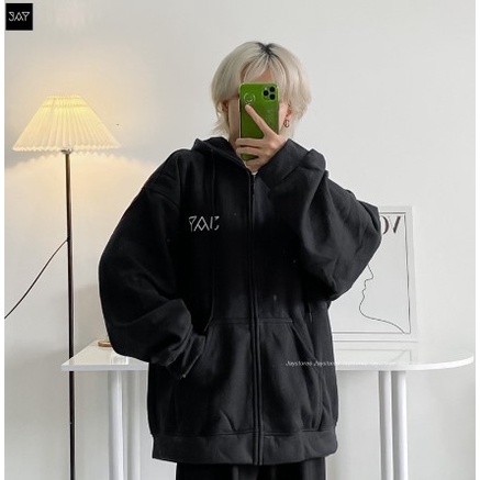 Áo Khoác Hoodie Unisex ZIP Nỉ Bông Thêu JAY màu ĐEN  Nam nữ unisex/Áo hoodie dây kéo có mũ form rộng Jaystoree