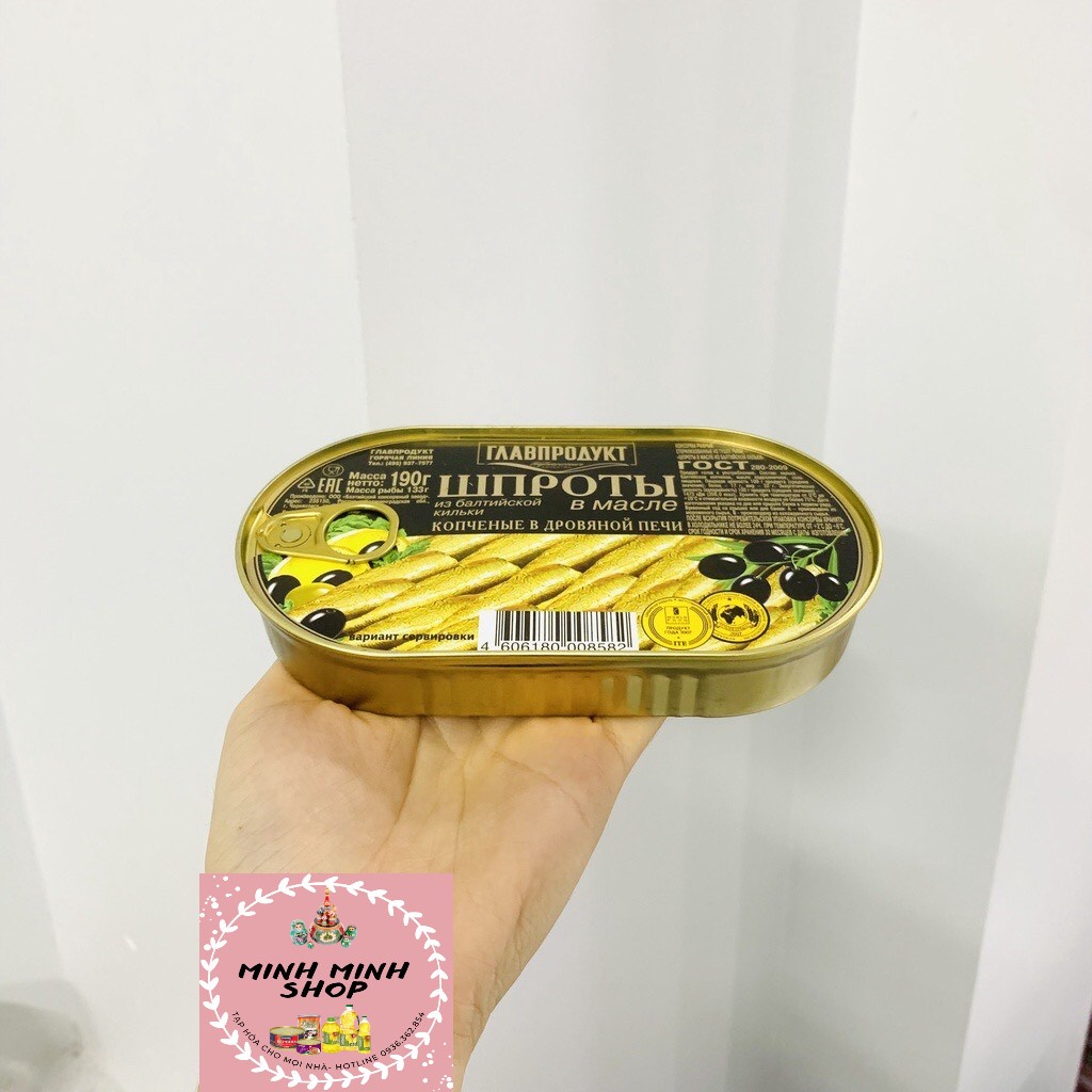 Cá trích cơm biển Baltic hun khói ngâm dầu 190g, cá hộp Glavproduct Nga, hàng nhập khẩu