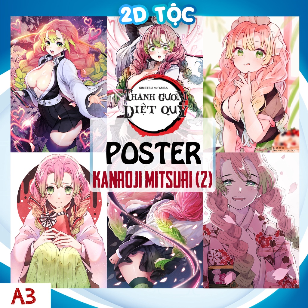 Tranh poster A3 Kanroji Mitsuri  Anime Kimetsu No Yaiba chất liệu giấy cao cấp - 2D Tộc Shop
