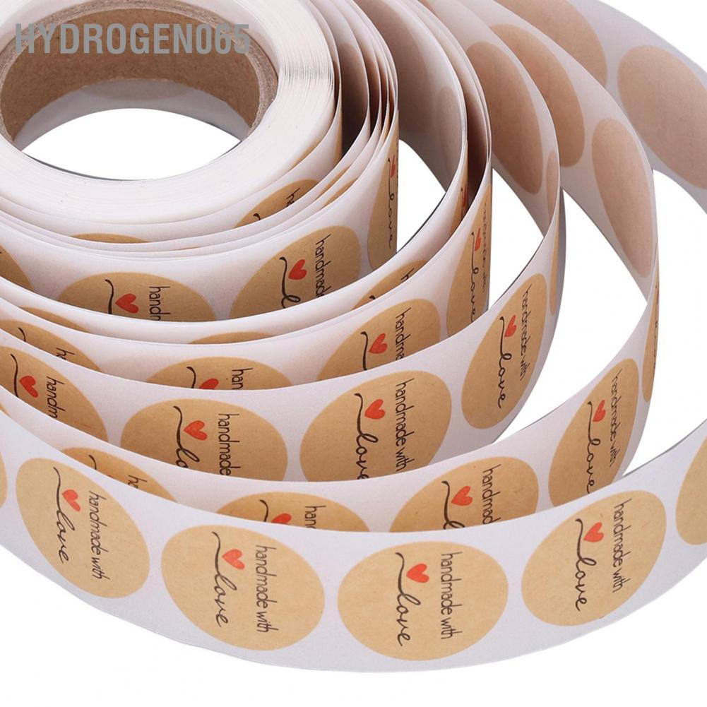 Hydrogen065 1 Roll Kraft Paper Stickers Handmade with Love Design Cute Heart Stationery Label for Food Labeling