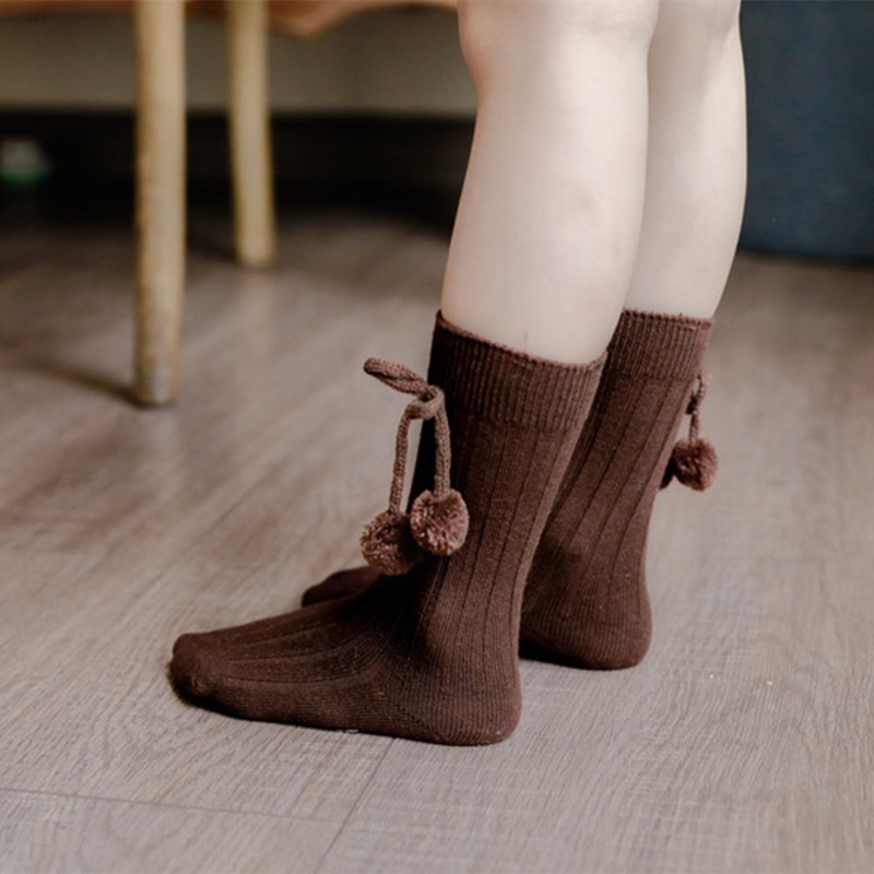 Tất Dệt Kim Cổ Cao Đính Nơ / Quả Cherry Phối Lông Màu Trơn Dễ Thương Thời Trang Mùa Thu Cho Bé Gái