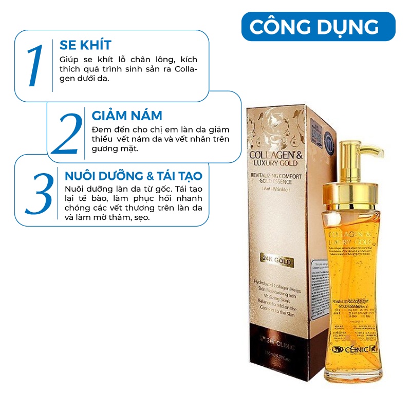 Serum trắng da - Serum vàng 24k Luxury Gold chống lão hóa 3W Clinic Hàn Quốc 150ml [Nhập Khẩu Hàn Quốc]