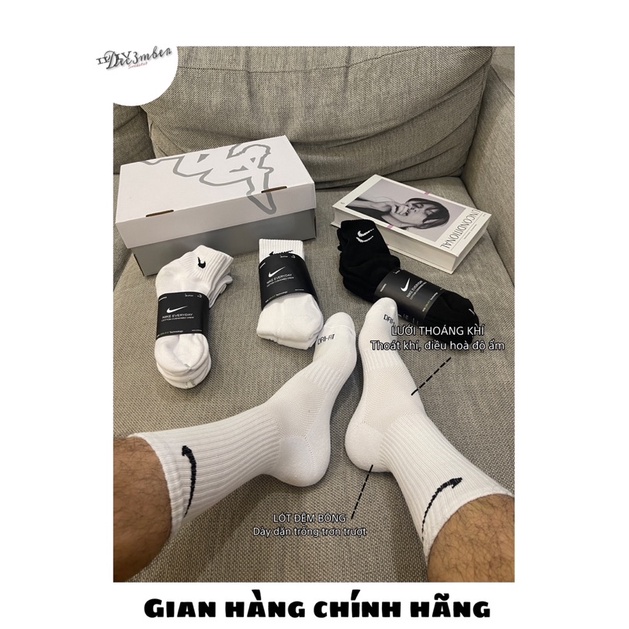 1 pack tất nike drifit cổ trung, cổ cao chính hãng ( 3 đôi )