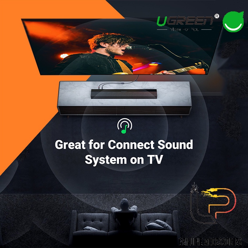 Cáp chuyển Audio 3.5mm âm ra 2 RCA dương dài 20cm Ugreen 10561