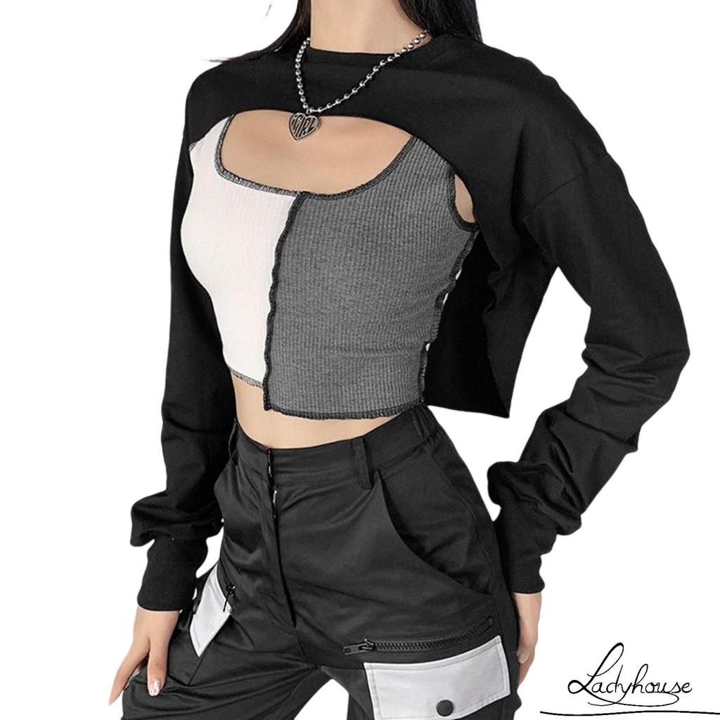 Áo croptop sát nách phối màu thời trang cho nữ