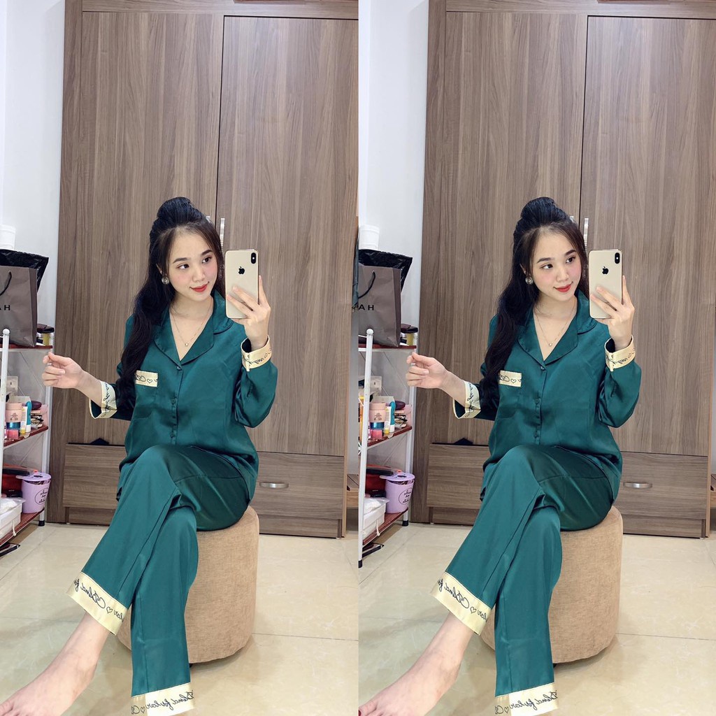 Đồ bộ pijama dài - bộ dài pyjama[HÌNH THẬT 100%]cao cấp, in họa tiết, vải satin mền mịn,mặc thoáng mátsize 45-56kg