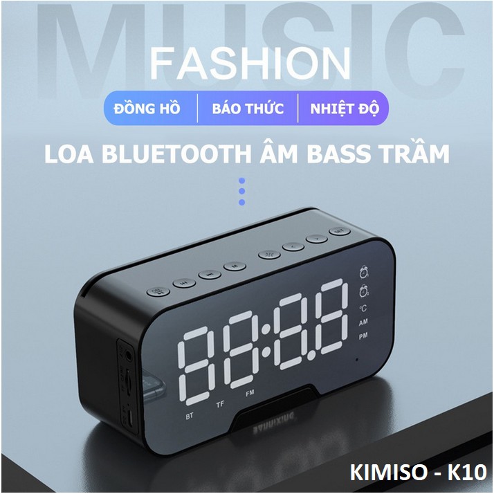 Loa Bluetooth, Loa Kimiso Kiêm Đồng Hồ Đài FM Đo Nhiệt Độ Giá Đỡ Điện Thoại Khe Cắm Thẻ Nhớ 2020