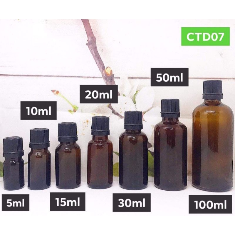 Chai tinh dầu nắp vặn đen [5ml/10ml/15ml/20ml/30ml/50ml/100ml]