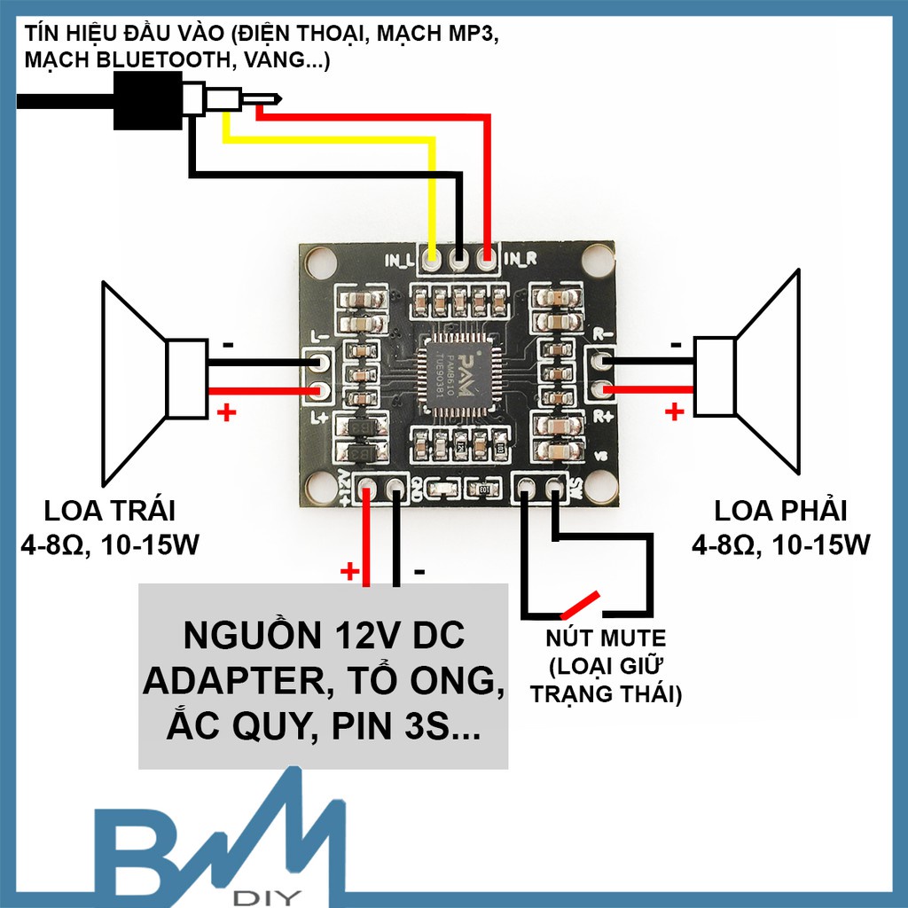 Mạch khuếch đại âm thanh mini PAM8610 2x15W 12V