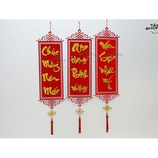 Dây liễn nhung đỏ Chúc mừng năm mới treo Tết số 34 (90cm) TAN