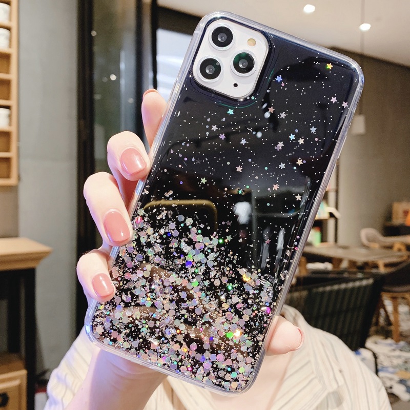 Case iPhone 11 Pro Max 6 6S 7 8 Plus X XR XS XS Max SE 2020 Epoxy Silver Foil Glitter Phone Case