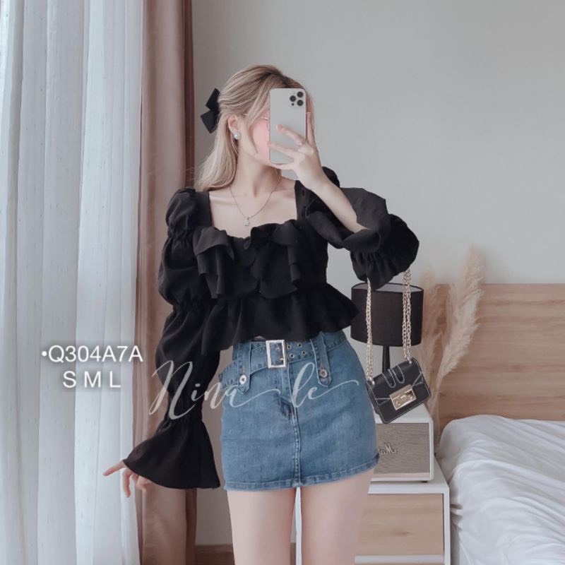 Chân váy jean nữ co giãn kèm dây nịt-có quần bảo hộ