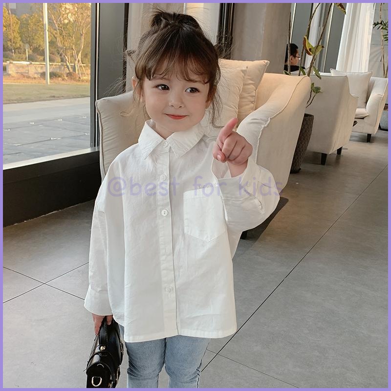 Áo Sơ Mi Trắng Tay Dài In Họa Tiết Chữ Thời Trang Xuân Thu Dành Cho Bé Gái