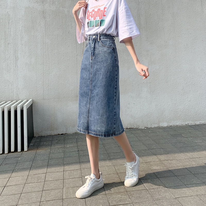 Chân Váy Jeans Dài Xẻ Tà Thời Trang Dành Cho Nữ