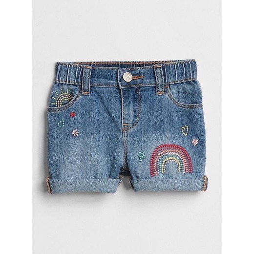 7-18kg Quần Short Jean Bé Gái GP - Xanh Hoa Cầu Vồng