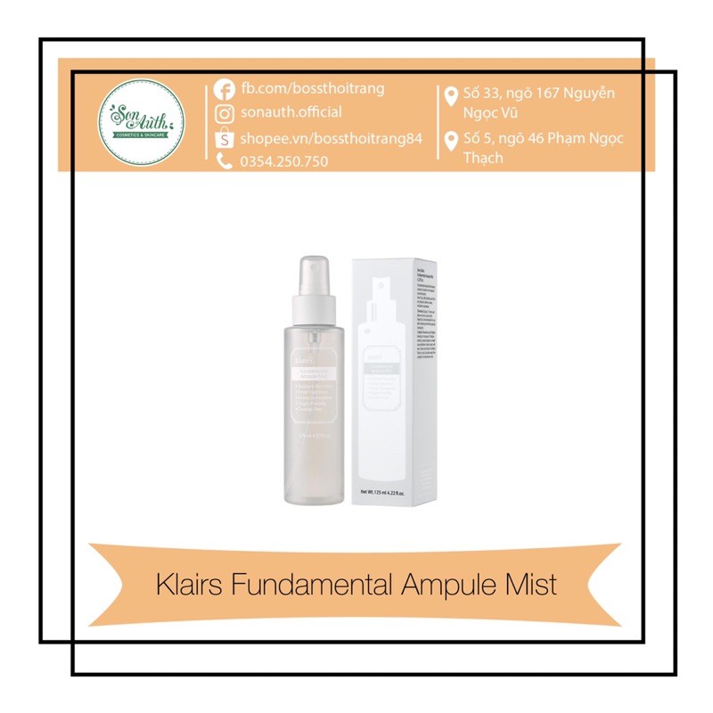 Xịt khoáng dưỡng da Klairs Fundamental Ampule Mist