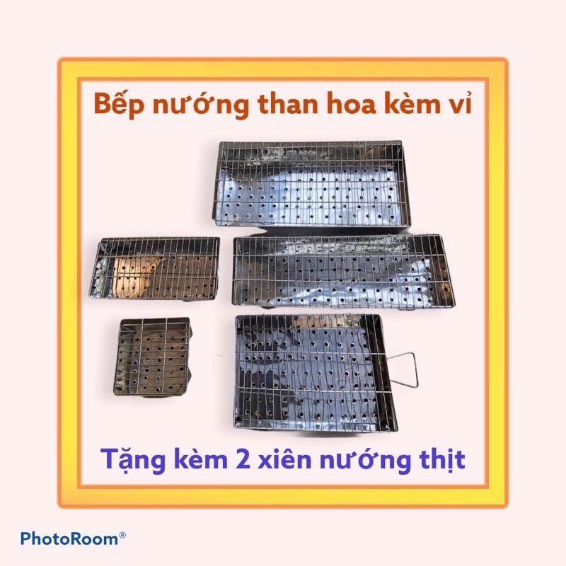 Bếp nướng than hoa inox, bếp nướng BBQ ngoài trời kèm vỉ nướng