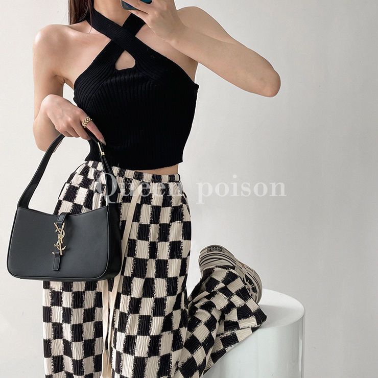 COZOK Quần Dài Lưng Cao Dáng Rộng Xếp Ly Phối Dây Rút Thời Trang Vintage Trẻ Trung