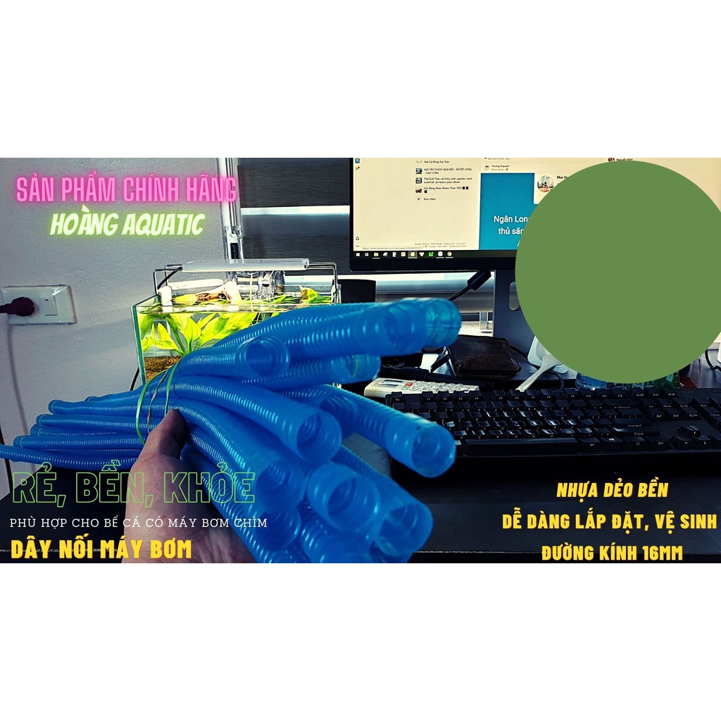 Ống Dây Xanh Nối Máy Bơm Chìm Hồ Cá - Ống Gân Xanh Nhựa Dẻo 85cm