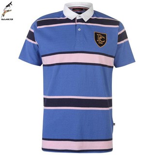 [100% cotton] Áo Thun Pierre Cardin Yarn Striped Polo Shirt Mens (Xah da trời sọc - Size EU -UK )