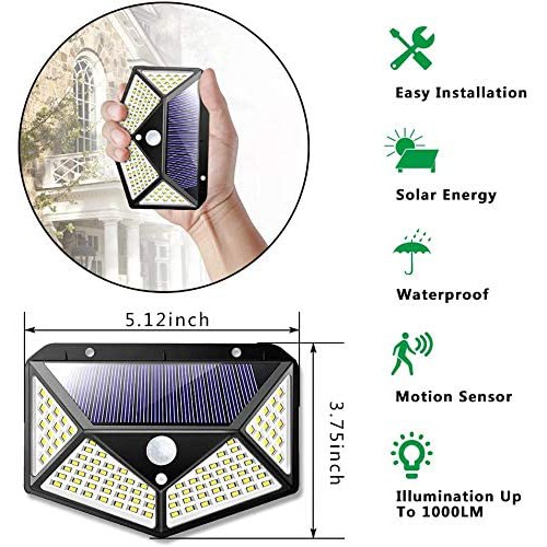 Đèn Cảm Ứng Sạc Pin Năng Lượng Mặt Trời 100 Led SH-100 Độ Sáng 600LM