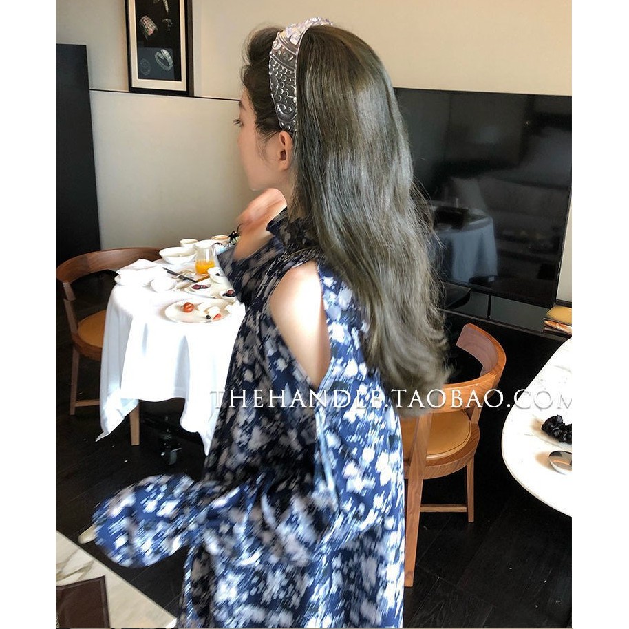 [SALE CHÀO HÈ] Váy hoa nhí chất liệu thun co giãn 4 chiều hở vai màu xanh dương siêu hot hit | BigBuy360 - bigbuy360.vn