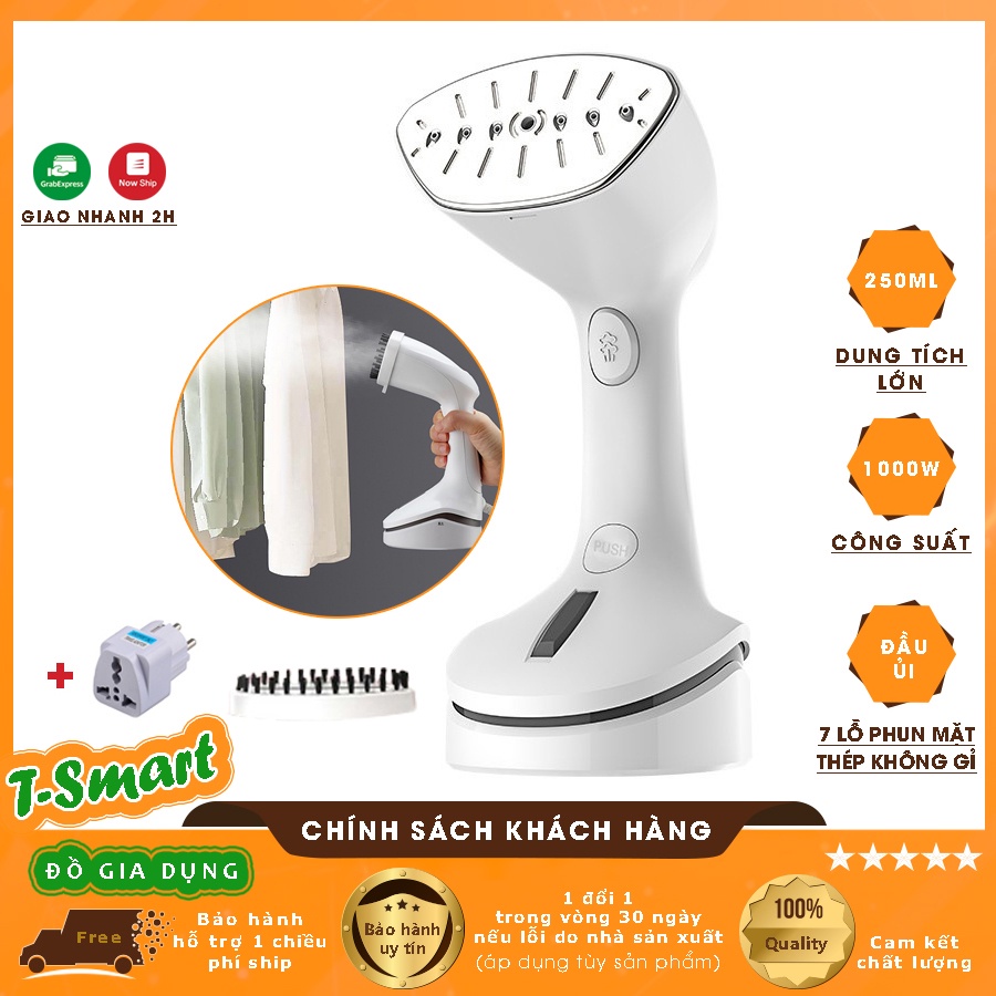 Bàn Là, Ủi Hơi Nước Cầm Tay Gia Đình 250ML, Mặt Ủi Thép Không Gỉ Cao Cấp 1000W Tiện Dụng (Tặng ổ 3 chân sang 2 chân)