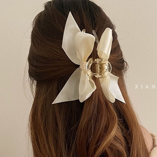Kẹp tóc nơ trắng tiểu thư loại lớn nhựa dễ thương