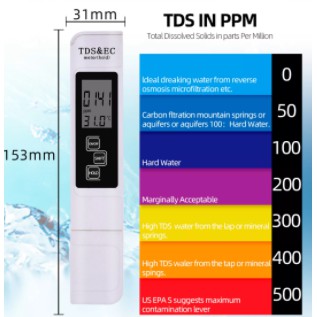 Bút đo độ tinh khiết của nước TDS đo độ dẫn điện của nước EC và đo nhiệt độ 3 trong 1 điện tử màn hình LCD