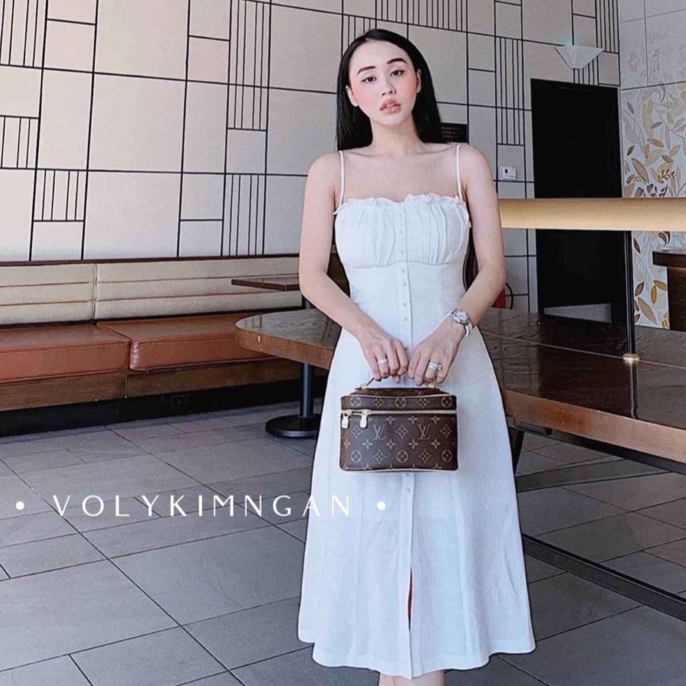 ĐẦM TRẮNG MIDI XẾP LY NGỰC