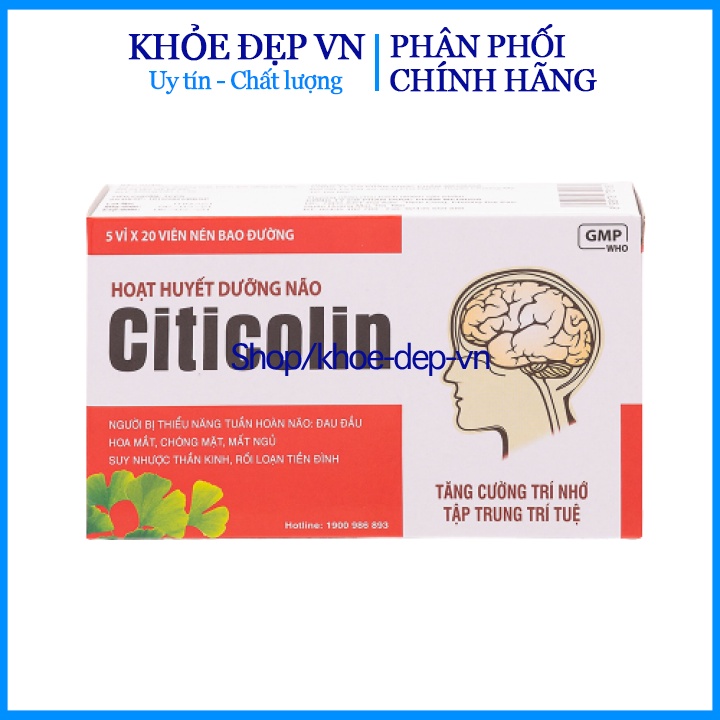 Hoạt huyết dưỡng não Citicolin giảm đau đầu, hoa mắt, chóng mặt - Hộp 100 viên