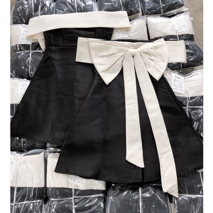 Váy trễ vai nơ lưng chất tafta có sẵn đệm mút, đầm thiết kế dự tiệc, event | BigBuy360 - bigbuy360.vn