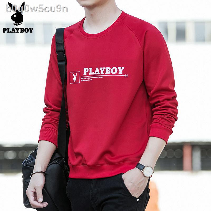 ◑﹍Áo len nam mùa xuân và thu Playboy thun cotton mỏng dài tay Phong cách Hàn Quốc xu hướng cổ tròn ôm sát