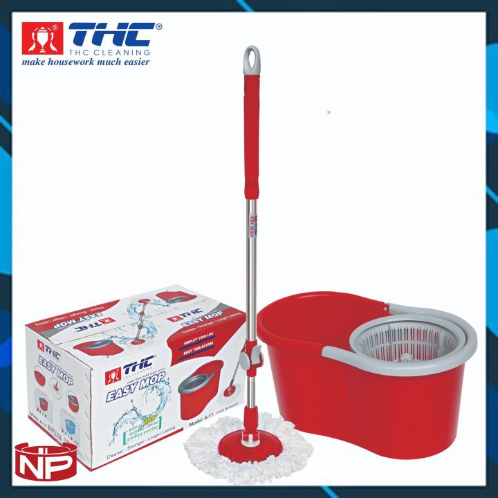 Bộ cây lau nhà thông minh 360 độ tự vắt THC Easy Mop - cây lau inox mâm nhựa