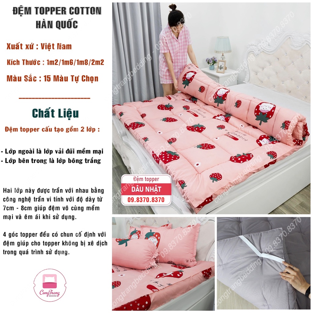 Nệm Topper Tấm làm mềm đệm cotton Hàn quốc mới nhất 2020 MÀU TRẮNG KHÁCH SẠN