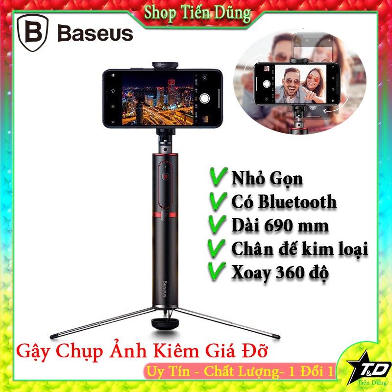 Gậy chụp ảnh selfie hỗ trợ nút bấm Bluetooth pin sạc, tích hợp 3 chân dựng - Baseus Bluetooth Selfie Stick Tripod