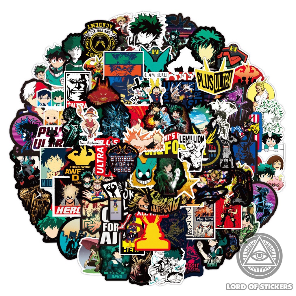 Set 100 Miếng Dán My Hero Academia Sticker Hình Nhân Vật Truyện Tranh Anime Manga Trang Trí Mũ Bảo Hiểm, Ván Trượt, Vali