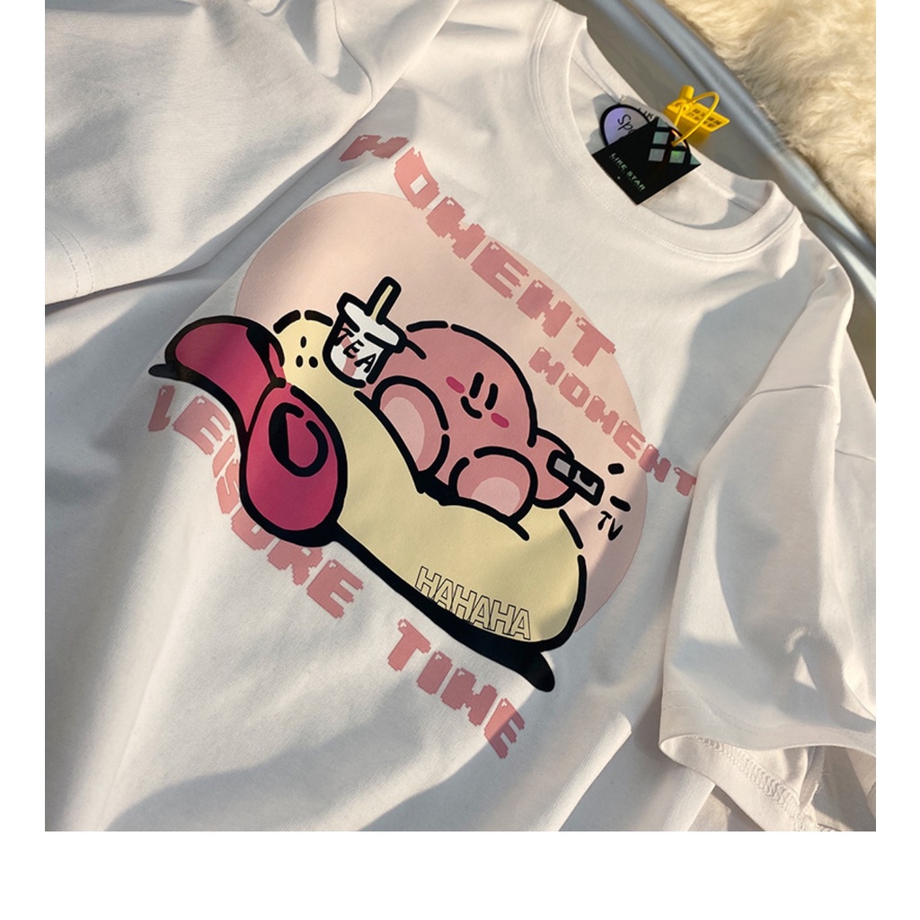 Áo Thun Tay Ngắn Dáng Rộng In Họa Tiết Hoạt Hình Dễ Thương Phong Cách Hàn Quốc Cho Học Sinh