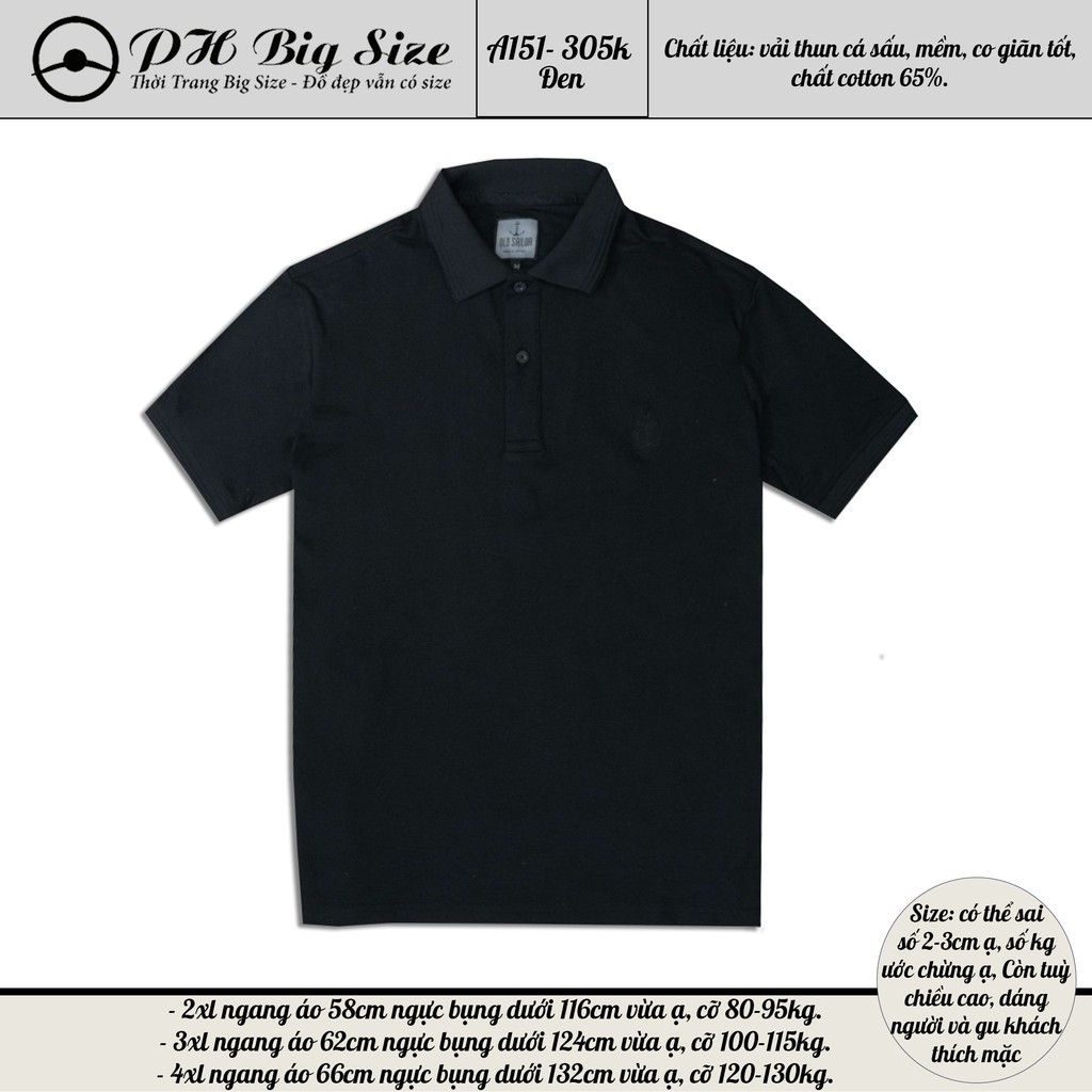 Áo Thun polo bigsize 80kg -130kg | Có cổ vải thun cá sấu size lớn -  A151 | BigBuy360 - bigbuy360.vn