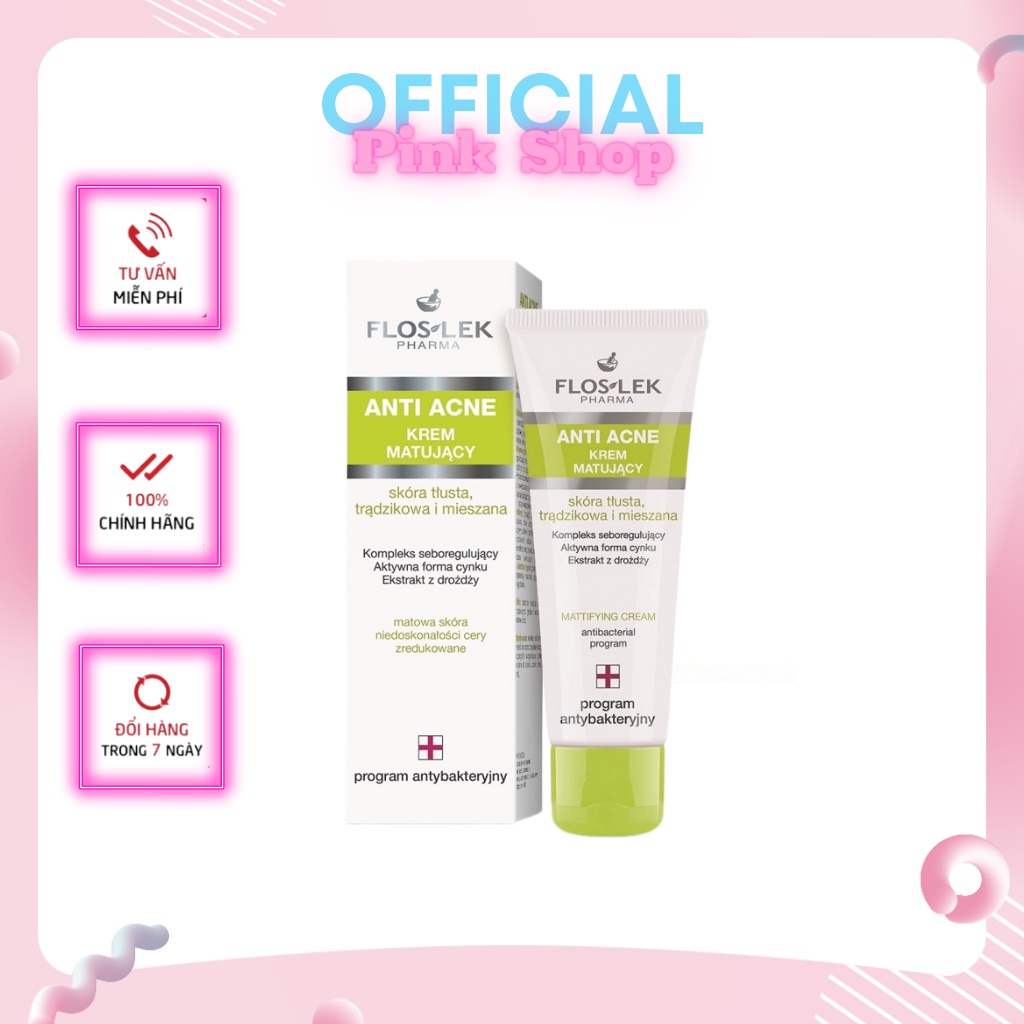 Kem Dưỡng Ẩm Và Kiểm Soát Dầu Floslek Anti Acne Mattifying Cream - Pink Shop