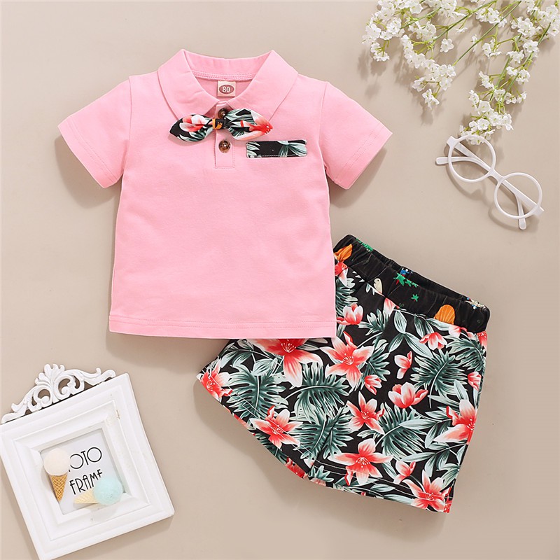 Mikrdoo Bộ áo thun tay ngắn + quần short in hoa cho bé