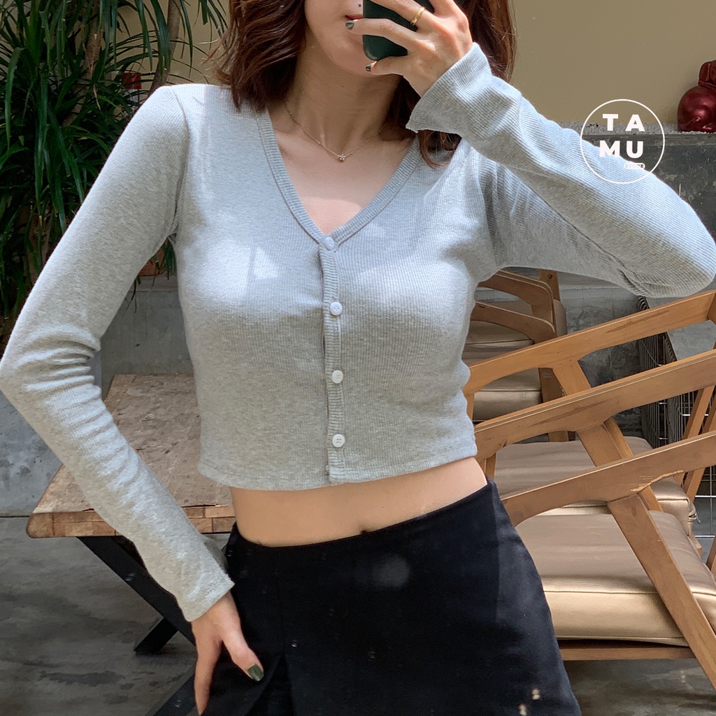 Áo croptop body cài nút tay loe kiểu dáng basic - CT10