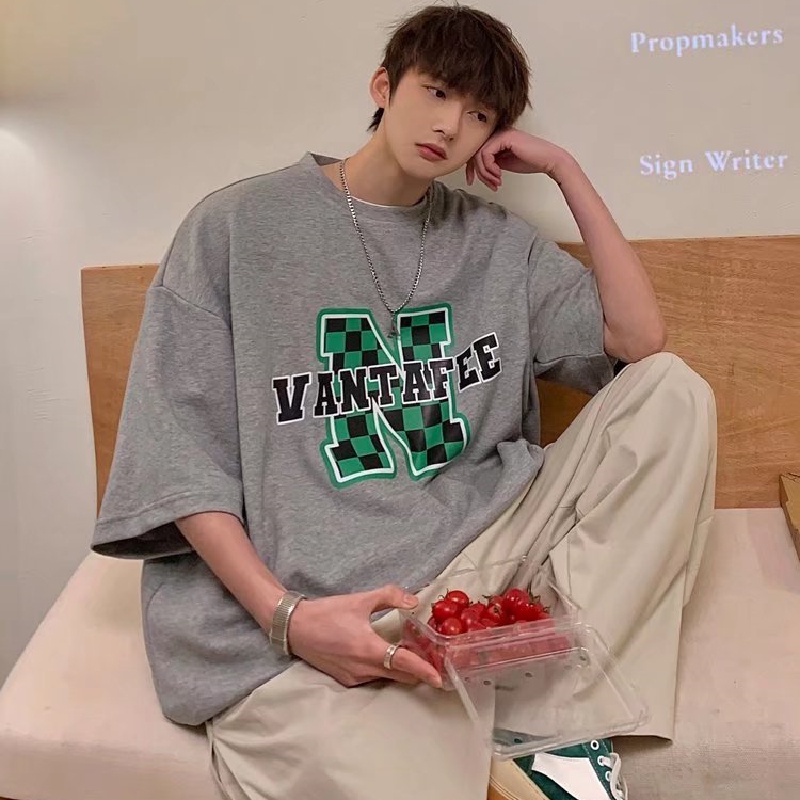 Áo Thun Dáng Rộng In Chữ Phong Cách Hip Hop Hàn Quốc Thời Trang Mùa Hè Cho Nam Cỡ M-8XL