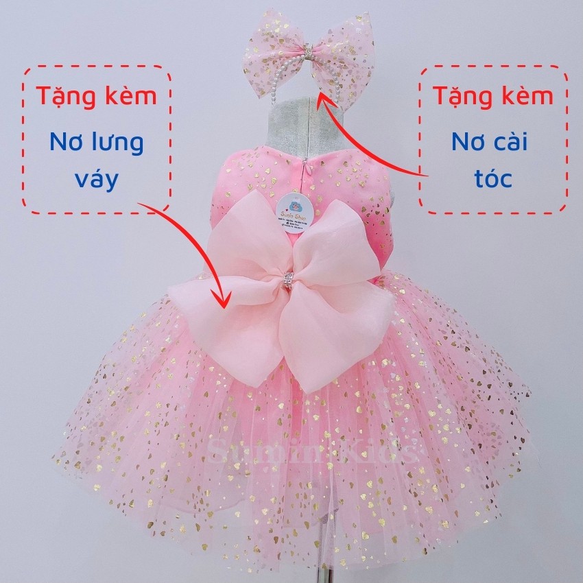 Váy công chúa cho bé gái mẫu đầm trắng công chúa tim lấp lánh xòe đẹp cho bé yêu SUMIN KIDS