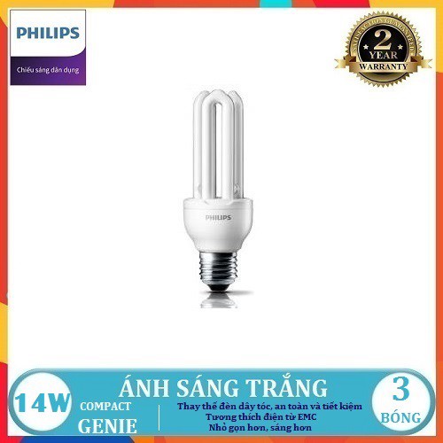 BỘ 3 - BÓNG ĐÈN HUỲNH QUANG COMPACT PHILIPS GENIE 14W E27 ( TIẾT KIỆM ĐIỆN NĂNG - 2 MÀU ÁNH SÁNG LỰA CHỌN TRẮNG - VÀNG )